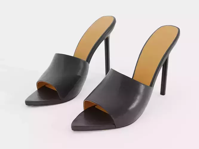 High Heels Mule Sandals Black Low-poly 3D model