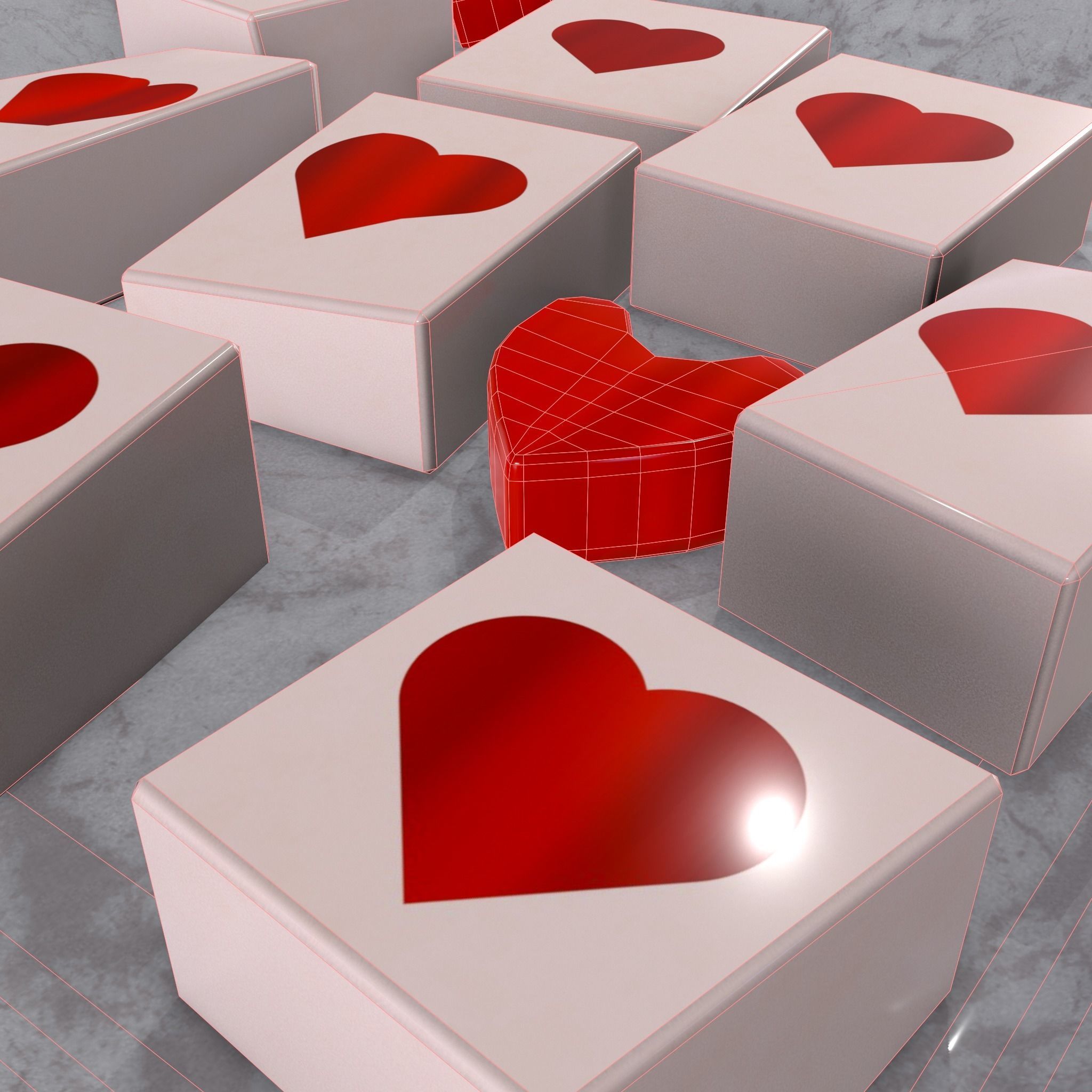 Valentines Heart Jello Squares Low-poly 3D model_14