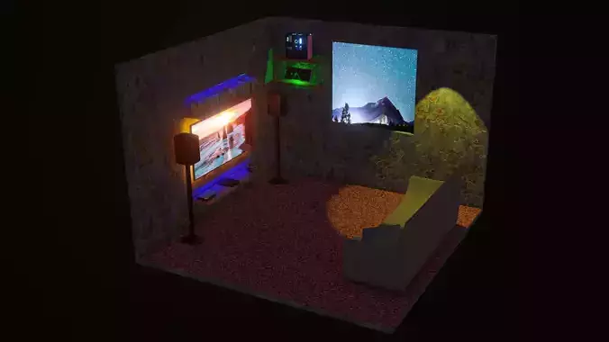 3D Wohnzimmer room with television and couch