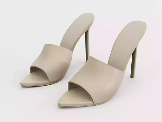 High Heels Mule Sandals Beige Low-poly 3D model