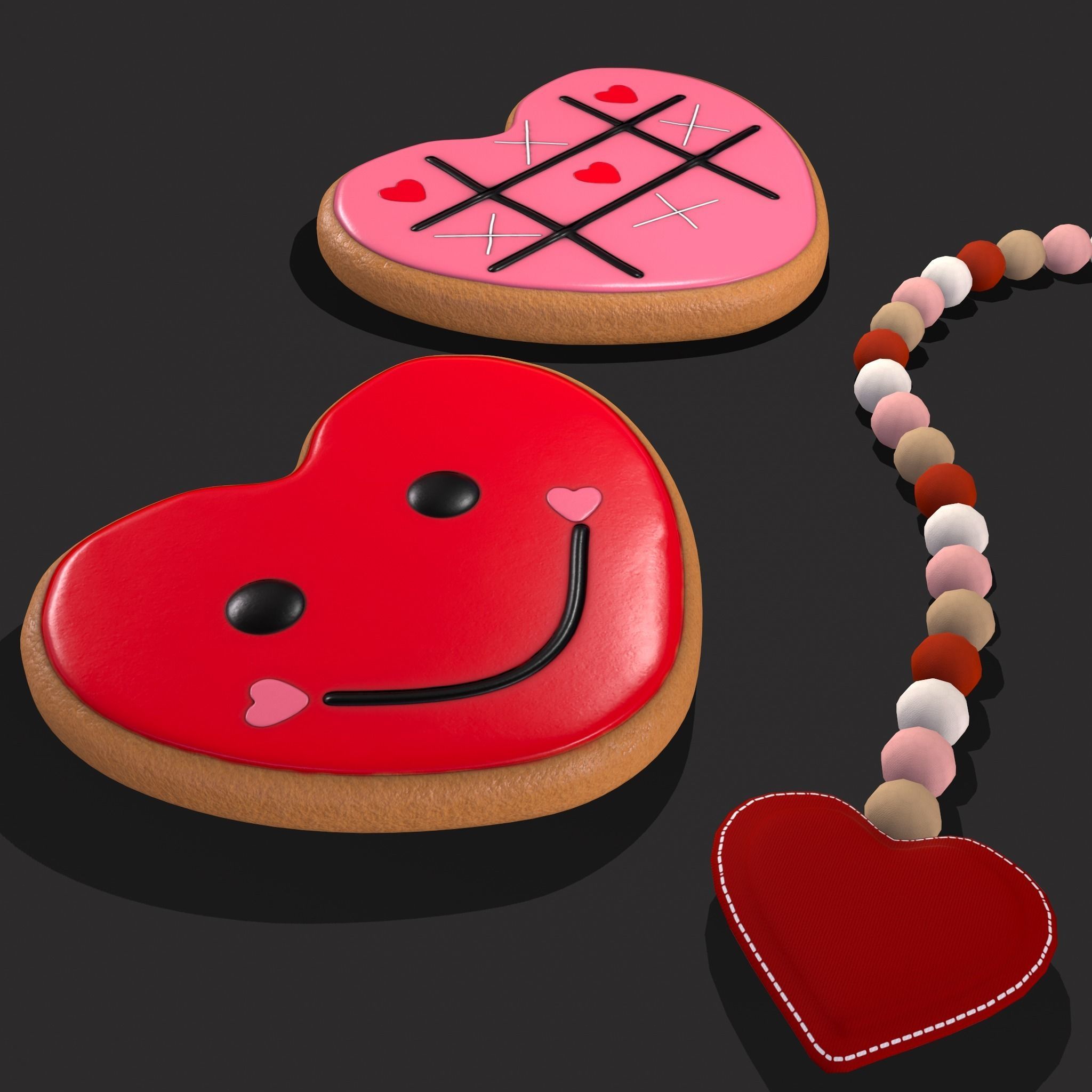 Valentines Heart Trinket and Cookies 3D Model Collection_4