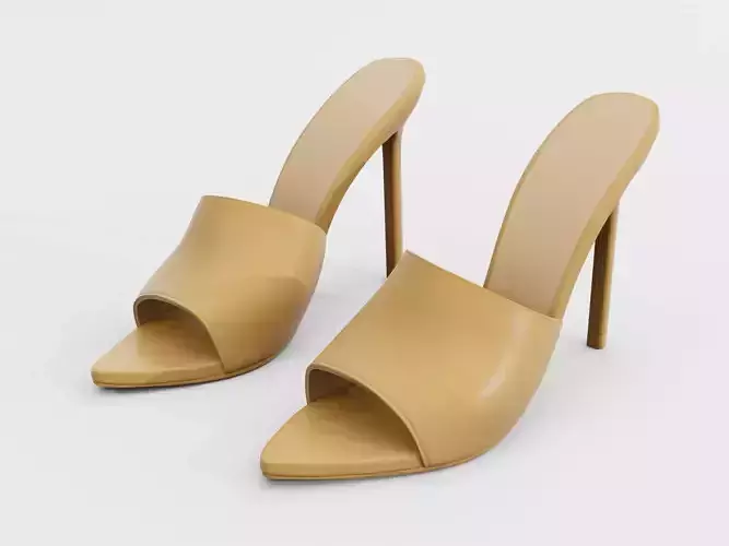 High Heels Mule Sandals Caramel Low-poly 3D model