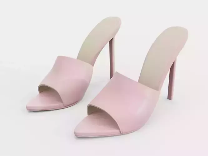 High Heels Mule Sandals Pink Low-poly 3D model