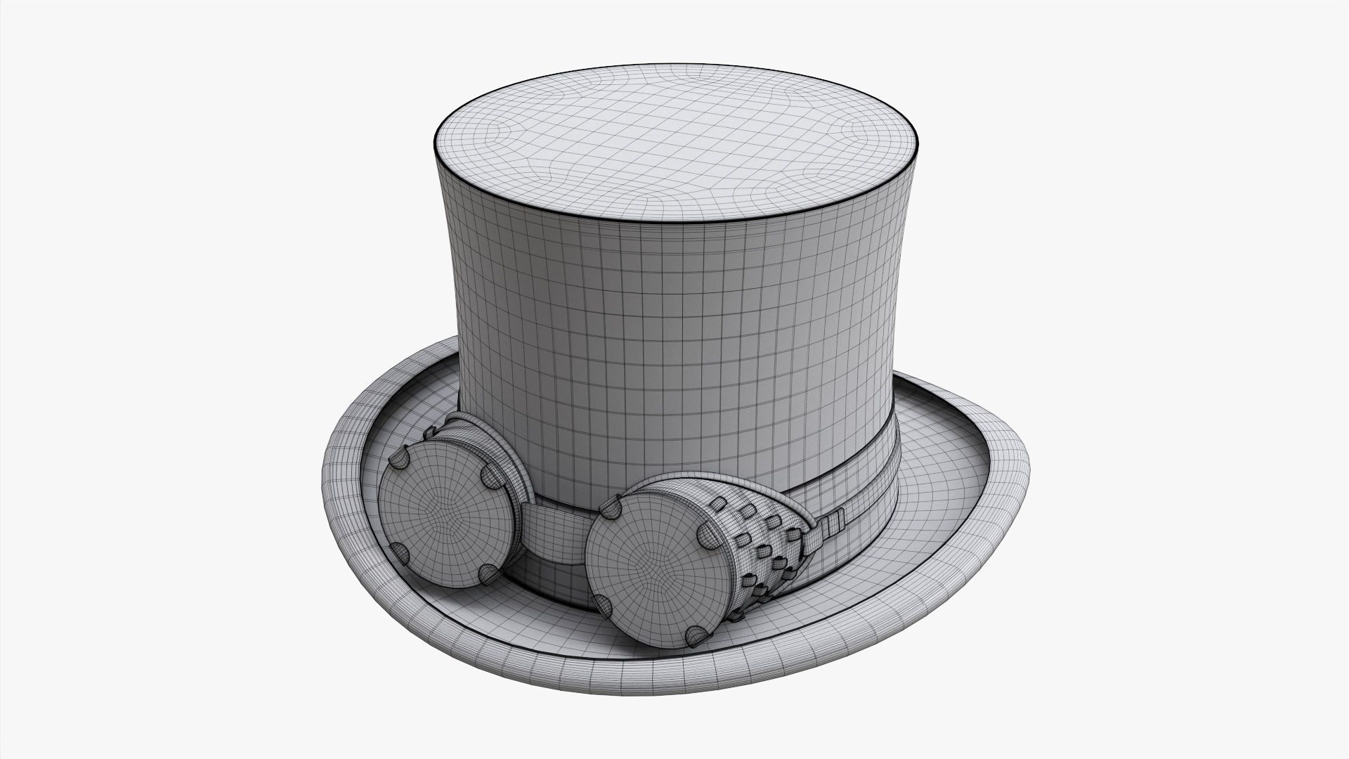 Black top hat with googles 3D model_5