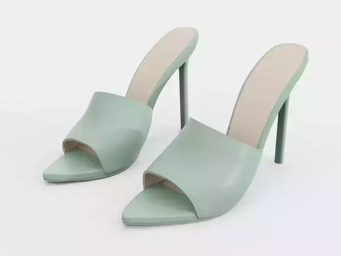 High Heels Mule Sandals Green Low-poly 3D model