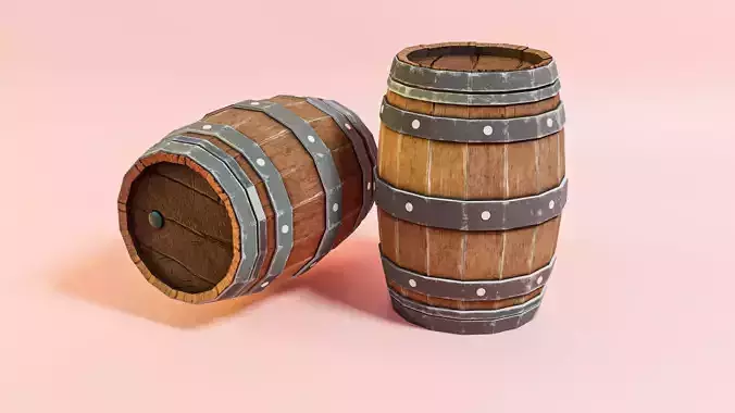 Low Poly Wooden Barrel Model