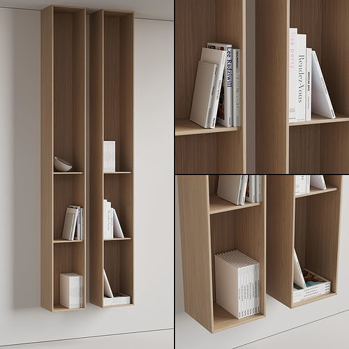 096 Wall rack shelves 03 neutral  minimal wood 01 3D model