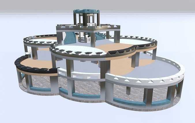 Estate circular building with stairs Low-poly 3D model