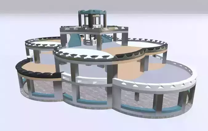 Estate circular building with stairs Low-poly 3D model