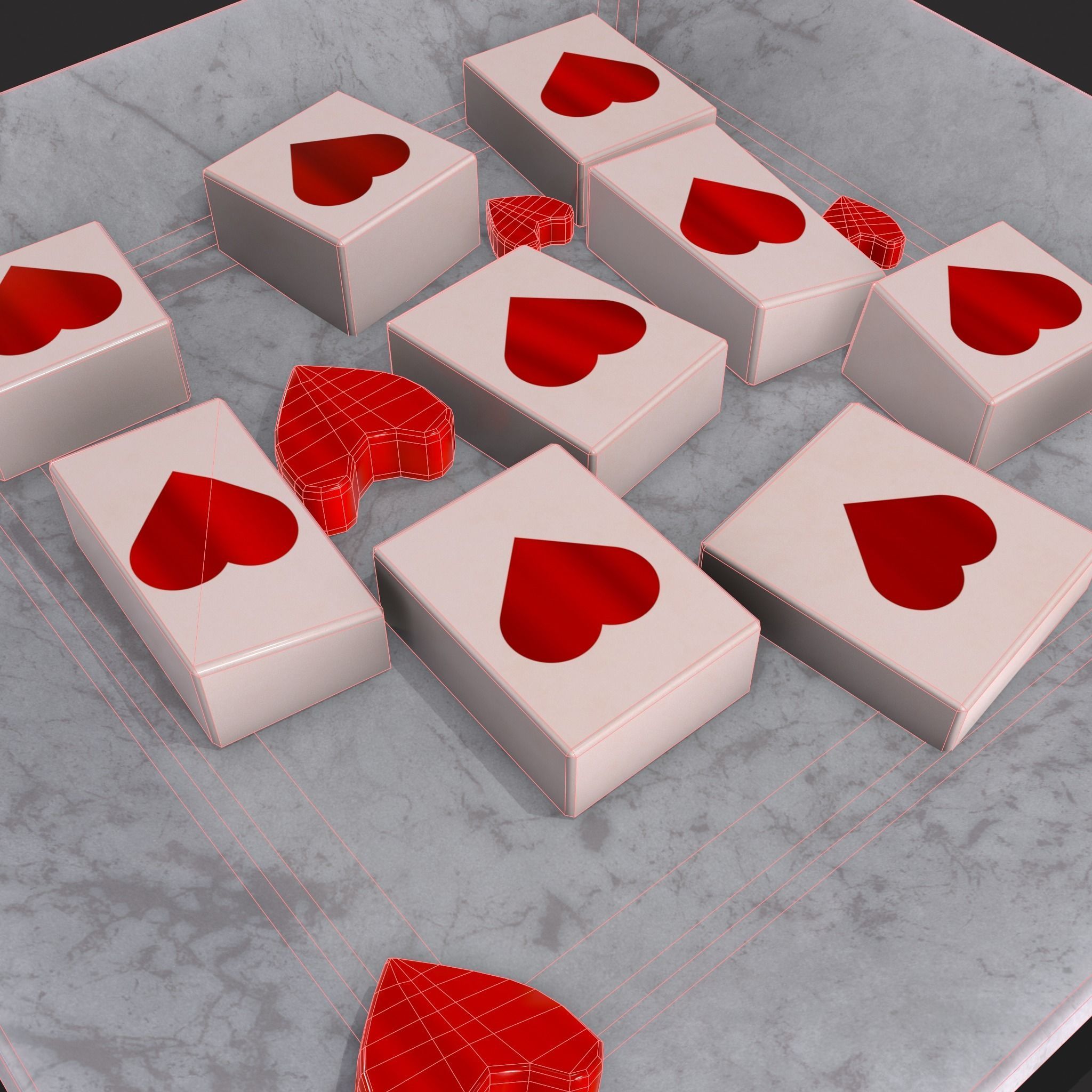 Valentines Heart trinket Cookie and Jello Squares 3D Model Collection_37