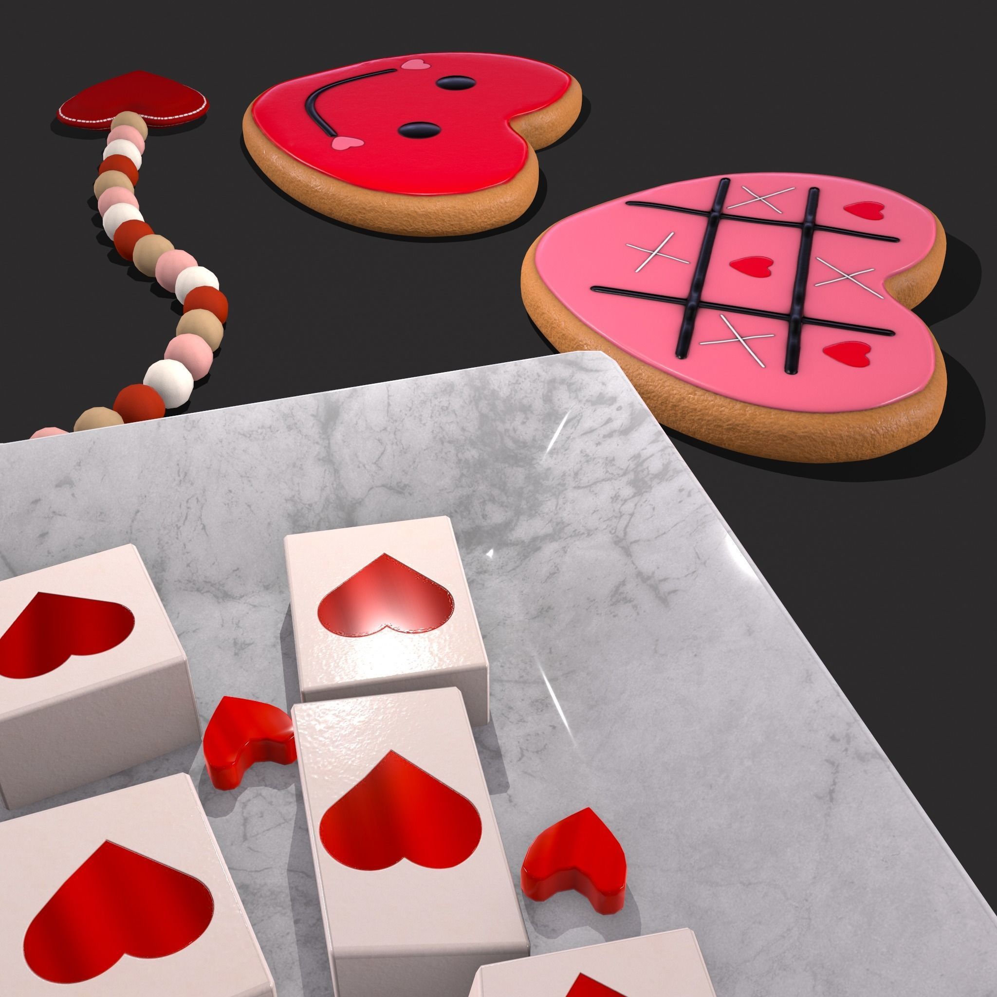 Valentines Heart trinket Cookie and Jello Squares 3D Model Collection_50