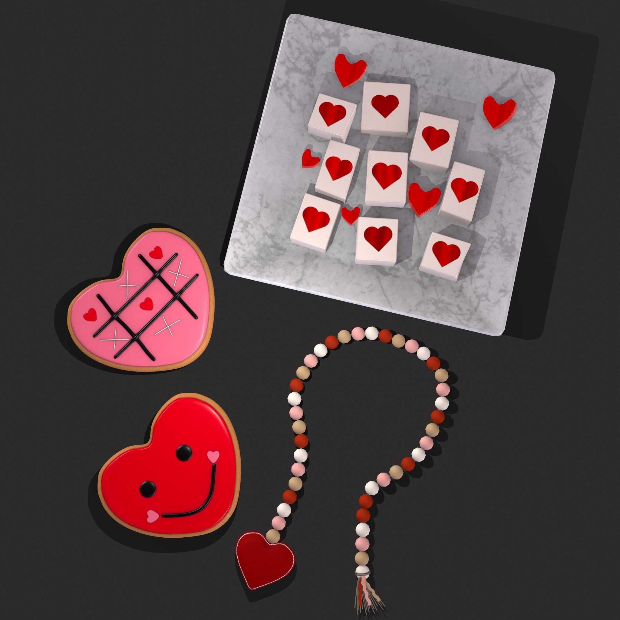 Valentines Heart trinket Cookie and Jello Squares 3D Model Collection_48