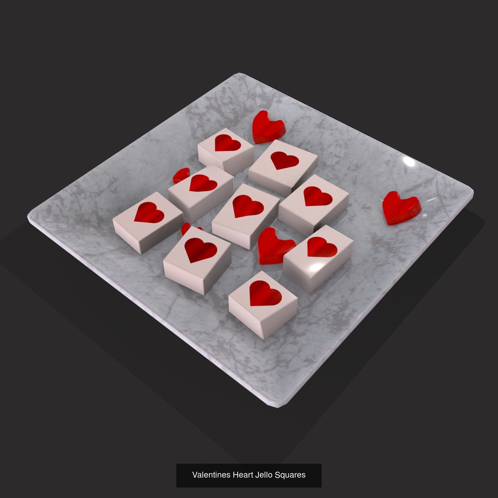 Valentines Heart trinket Cookie and Jello Squares 3D Model Collection_8
