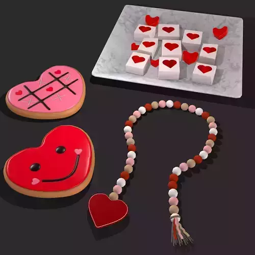 Valentines Heart trinket Cookie and Jello Squares  3D Model Collection