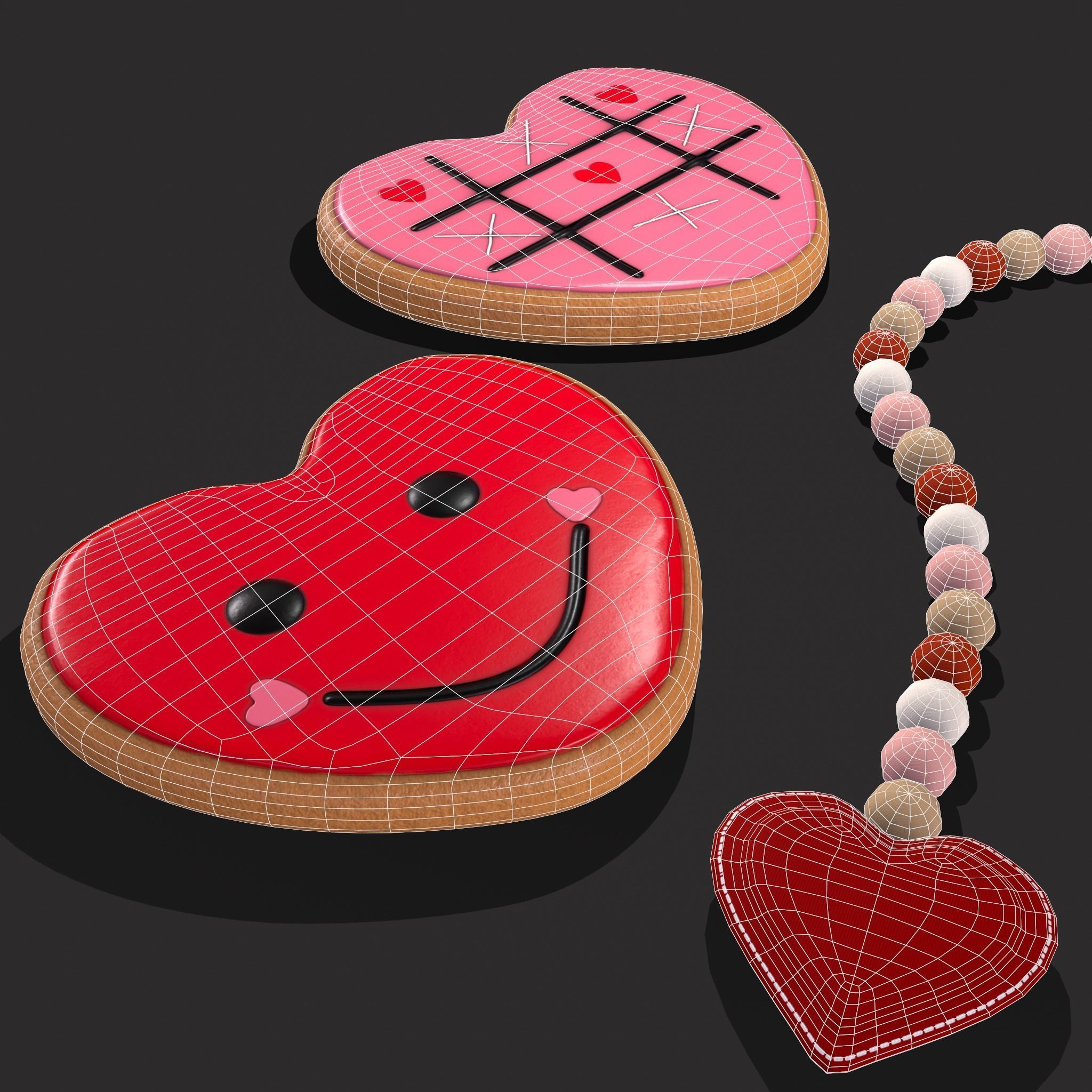 Valentines Heart trinket Cookie and Jello Squares 3D Model Collection_13