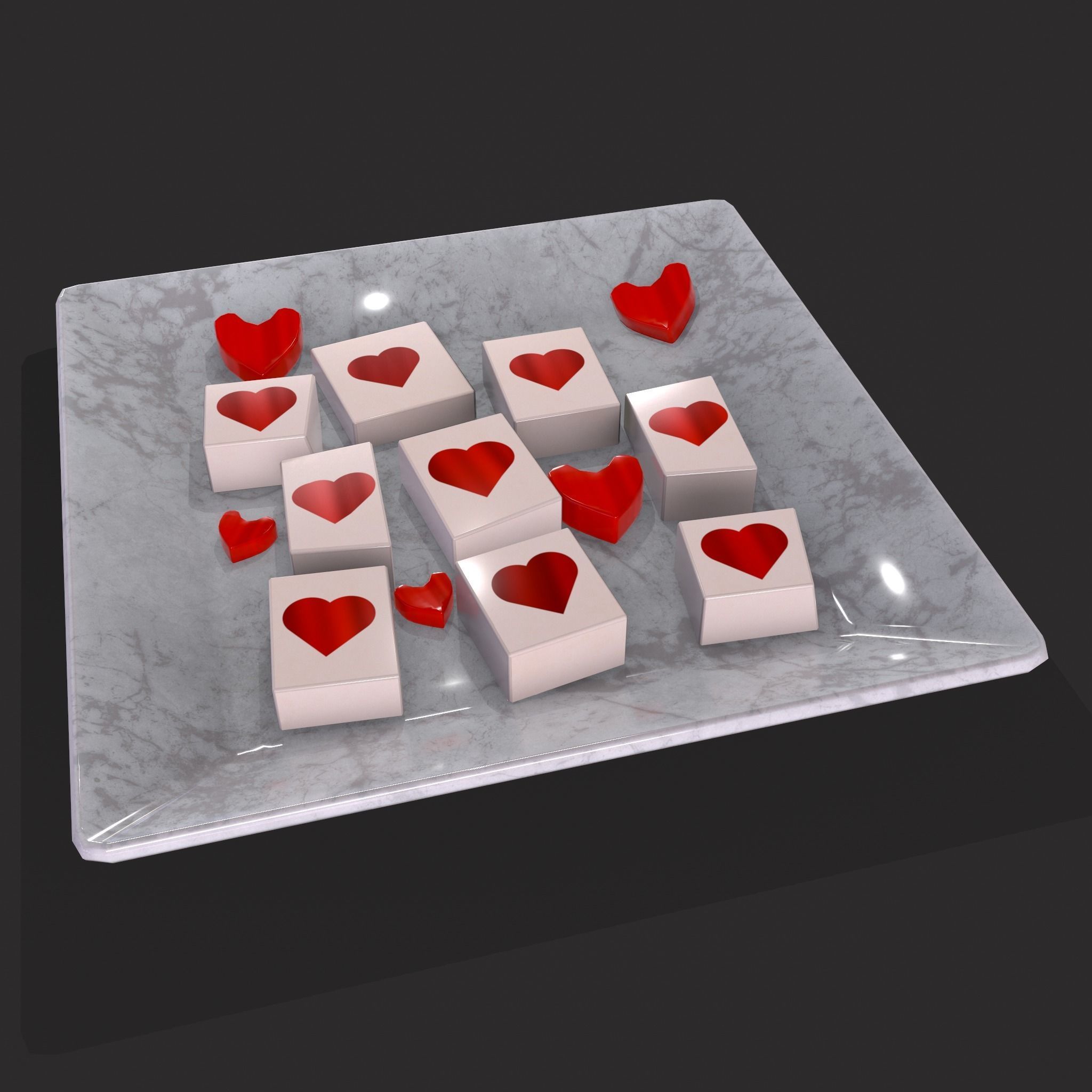 Valentines Heart trinket Cookie and Jello Squares 3D Model Collection_44
