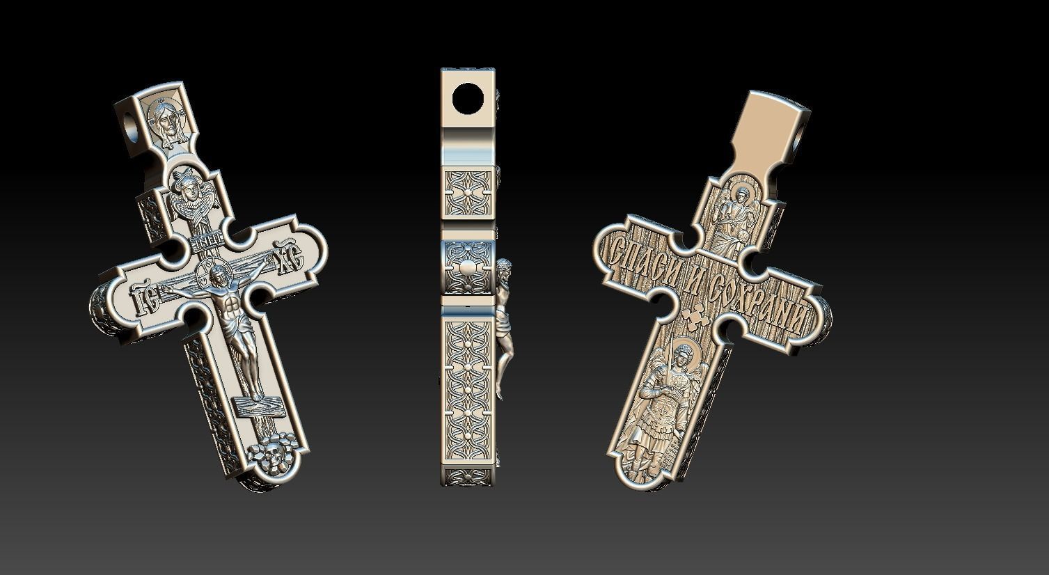 Orthodox cross with wood 3D print model_5