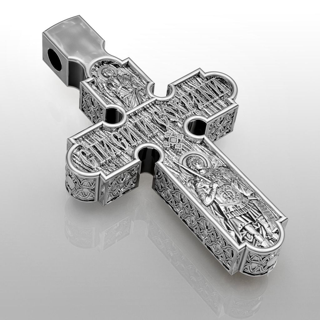 Orthodox cross with wood 3D print model_3