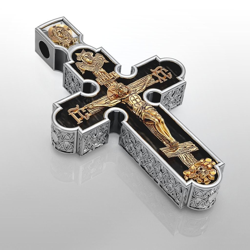 Orthodox cross with wood 3D print model_2