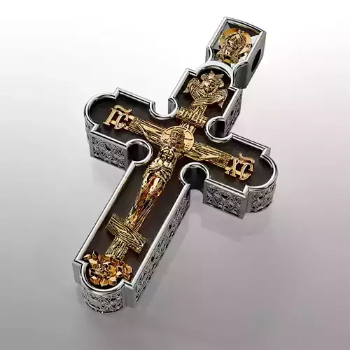 Orthodox cross with wood 3D print model