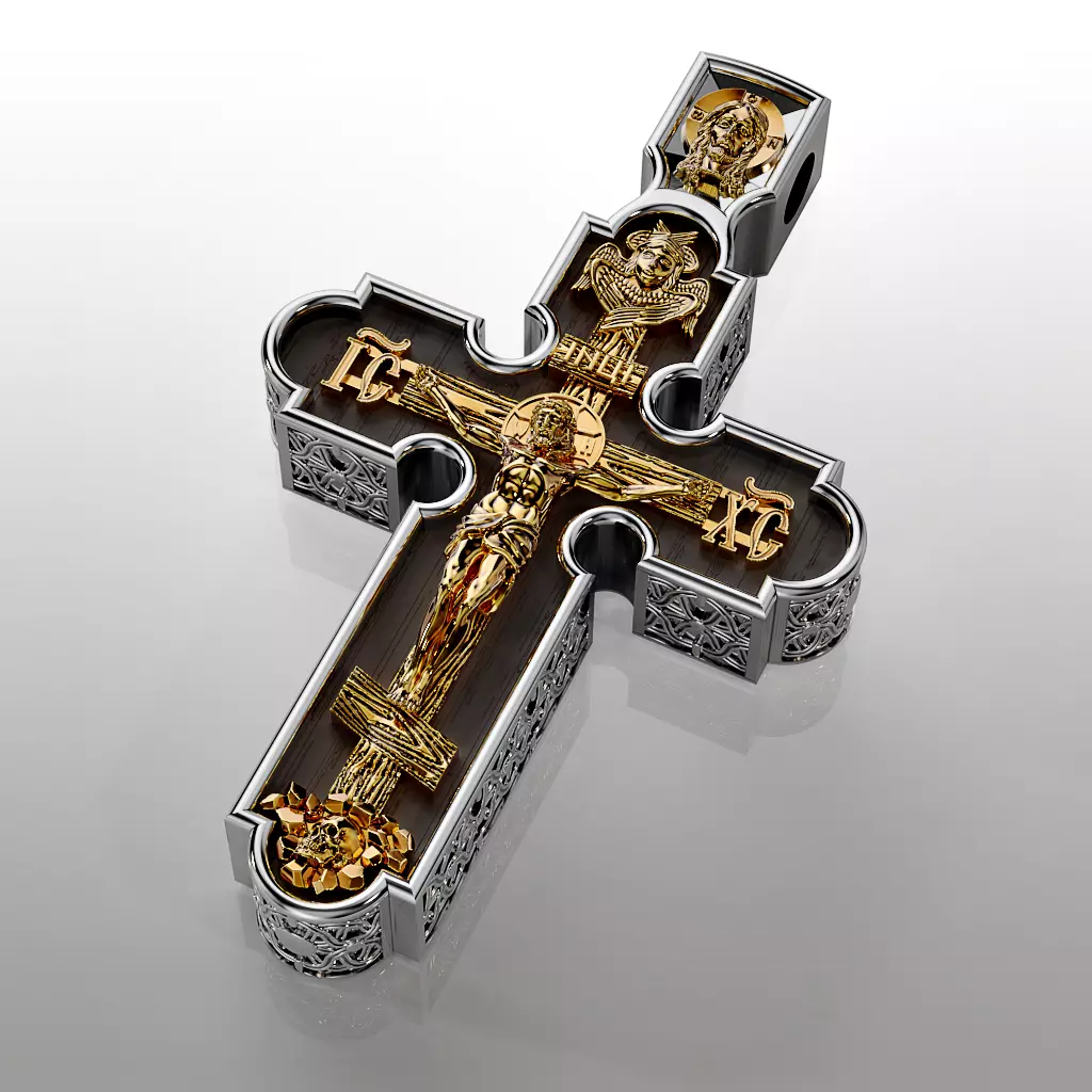 Orthodox cross with wood 3D print model_0