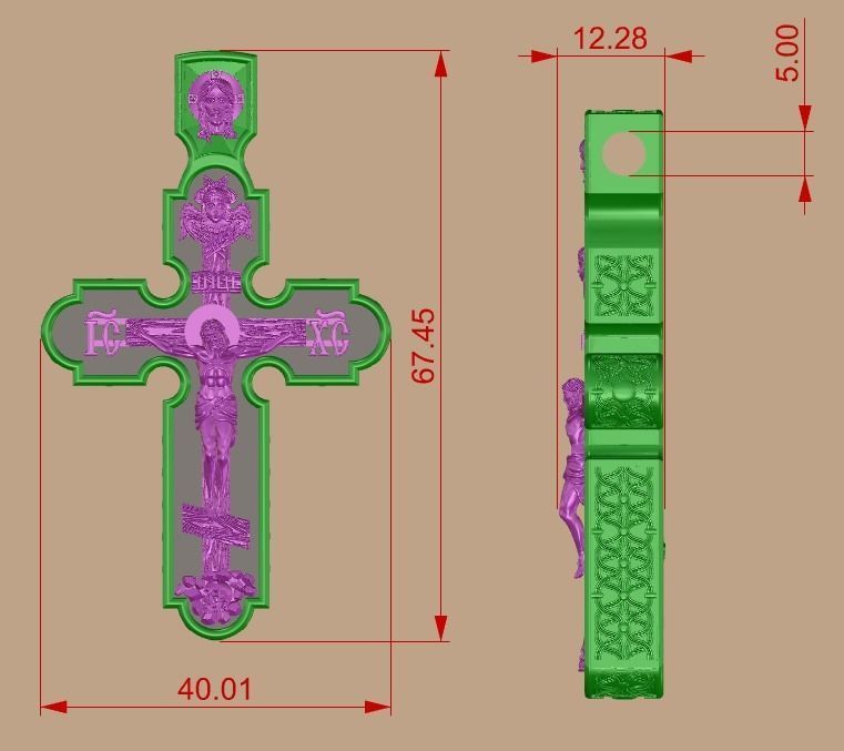 Orthodox cross with wood 3D print model_4