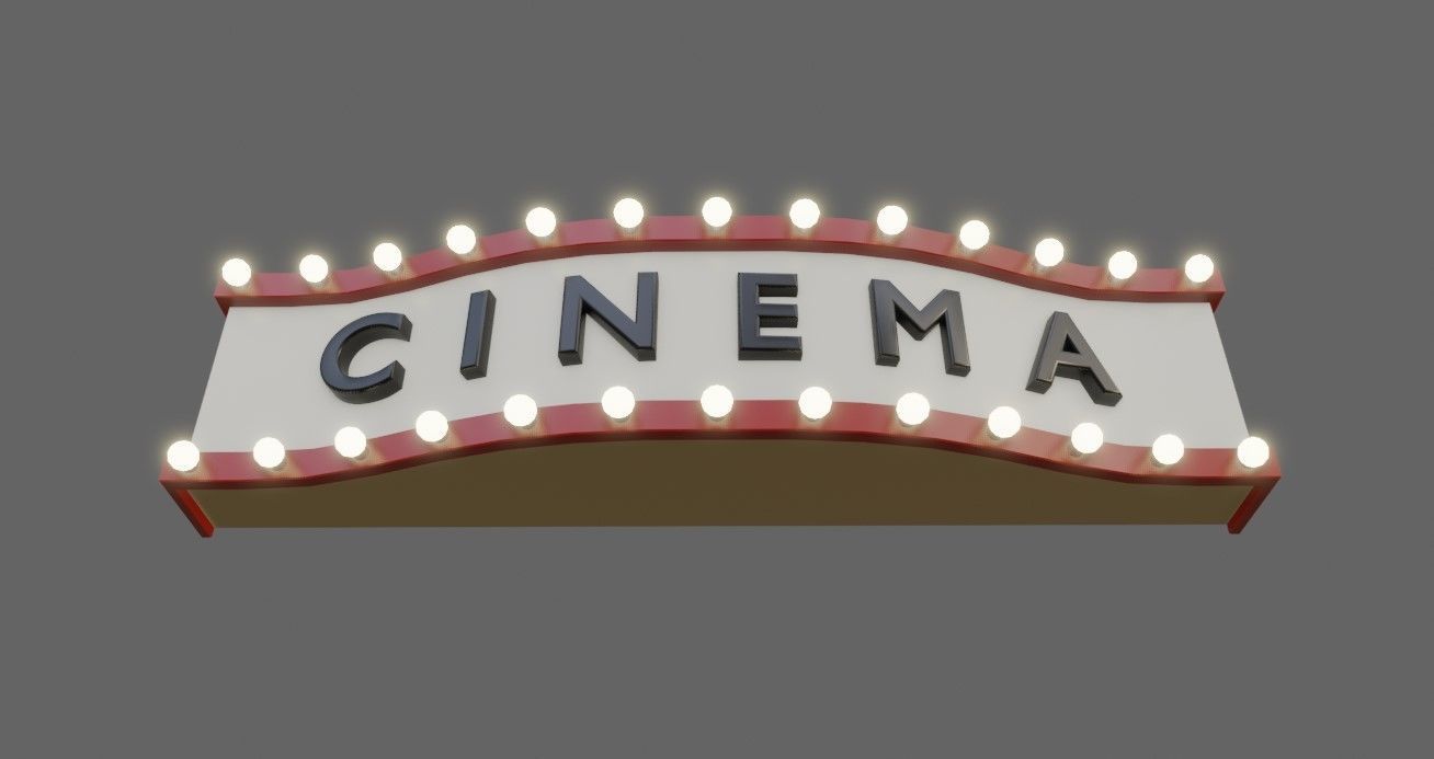 Cinema Facade - Front - Sign Low-poly 3D model_2