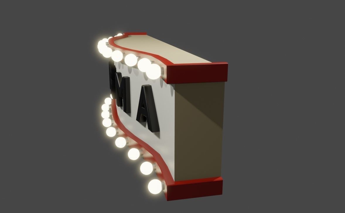 Cinema Facade - Front - Sign Low-poly 3D model_5