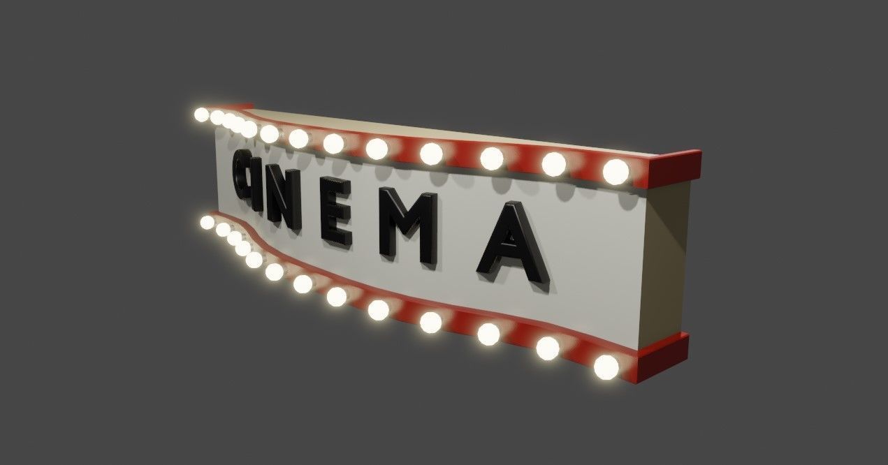 Cinema Facade - Front - Sign Low-poly 3D model_4