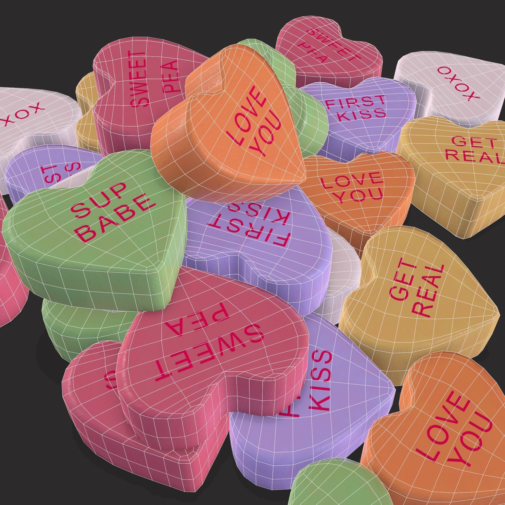 Valentines Heart Trinkets Candy Jello Cookie and Banner 3D Model Collection_60
