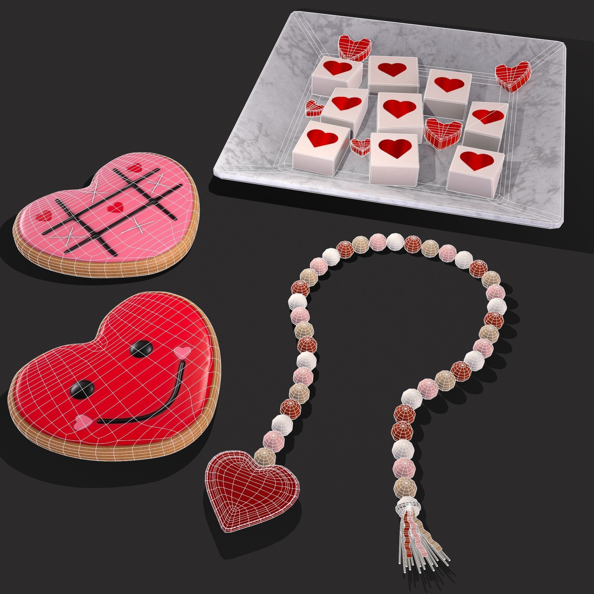 Valentines Heart Trinkets Candy Jello Cookie and Banner 3D Model Collection_22