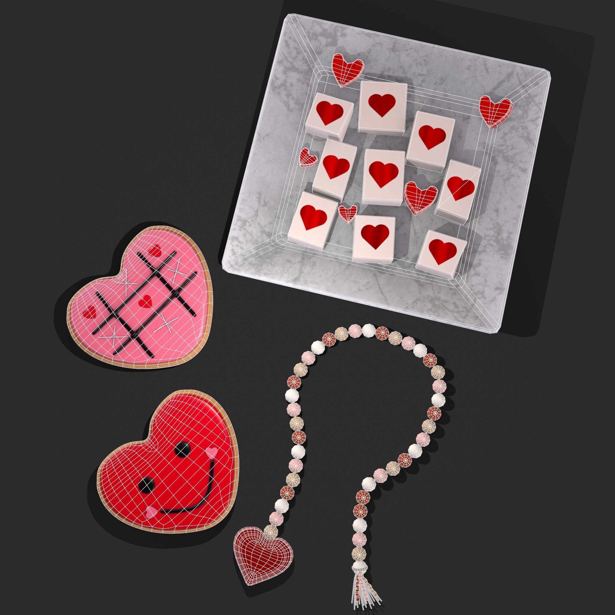 Valentines Heart Trinkets Candy Jello Cookie and Banner 3D Model Collection_24