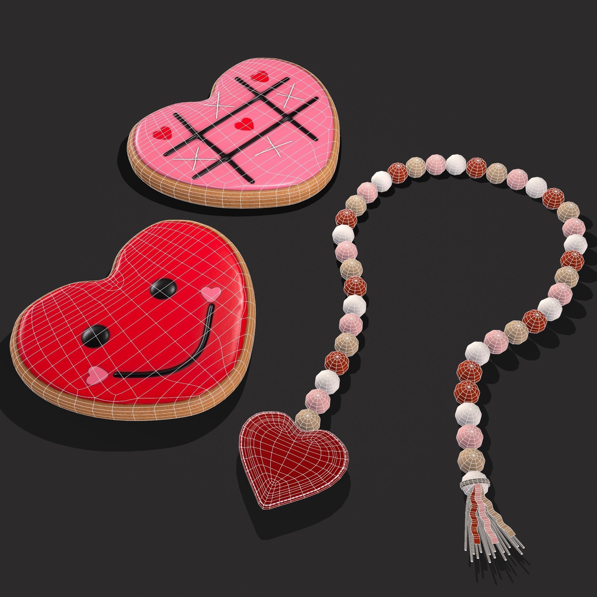 Valentines Heart Trinkets Candy Jello Cookie and Banner 3D Model Collection_18