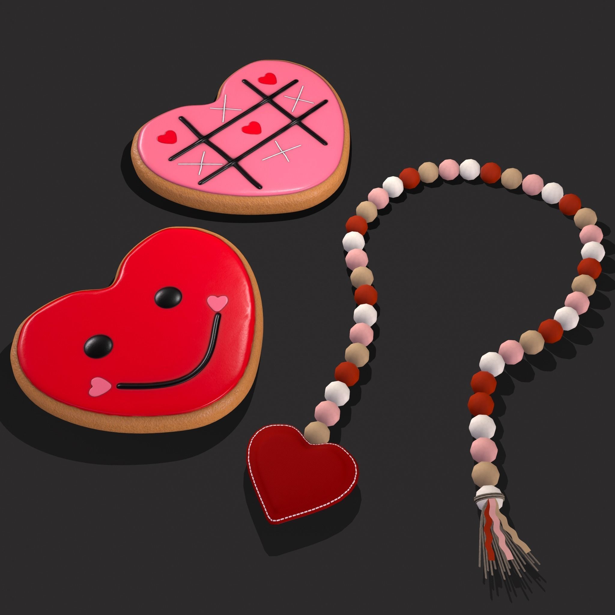 Valentines Heart Trinkets Candy Jello Cookie and Banner 3D Model Collection_17