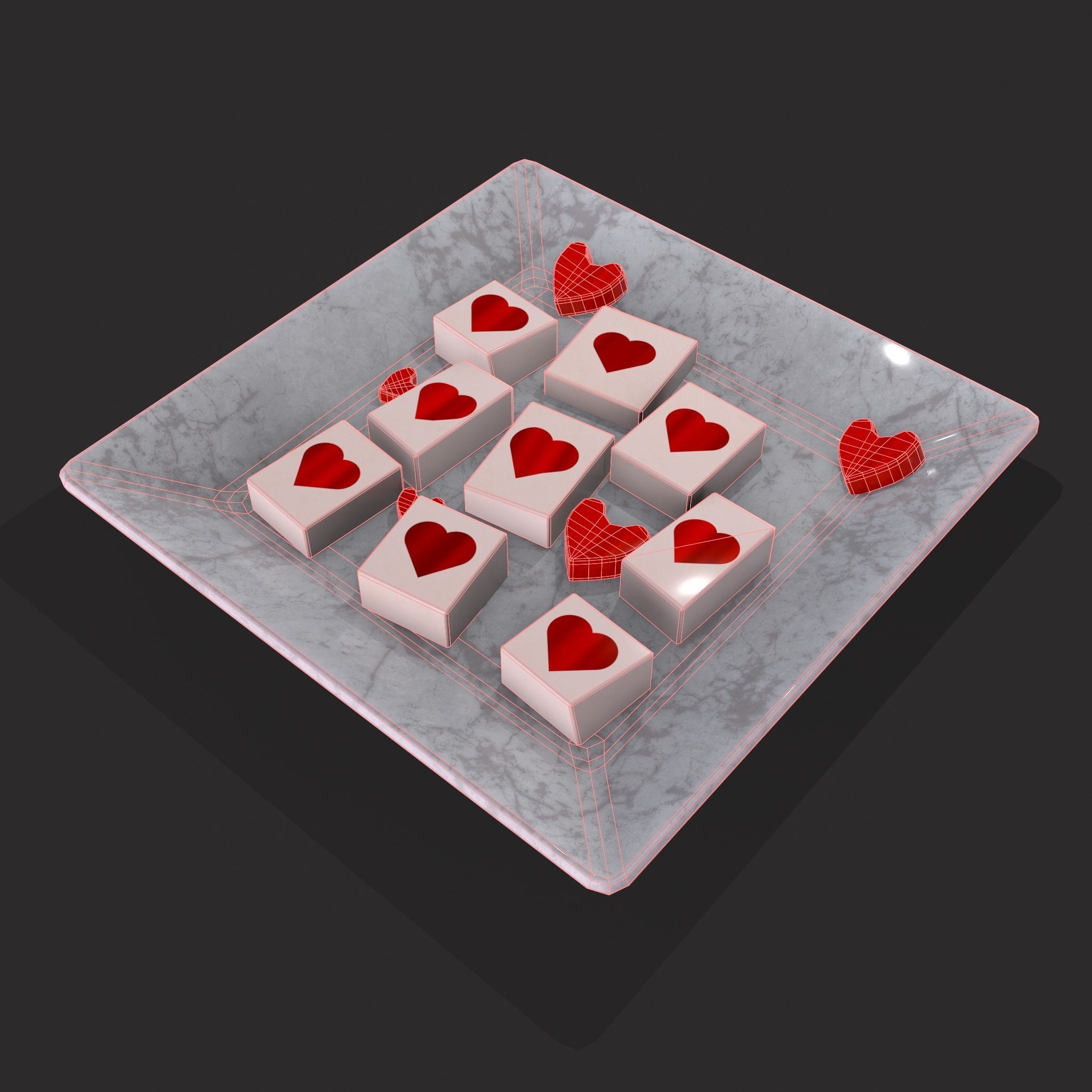 Valentines Heart Trinkets Candy Jello Cookie and Banner 3D Model Collection_42