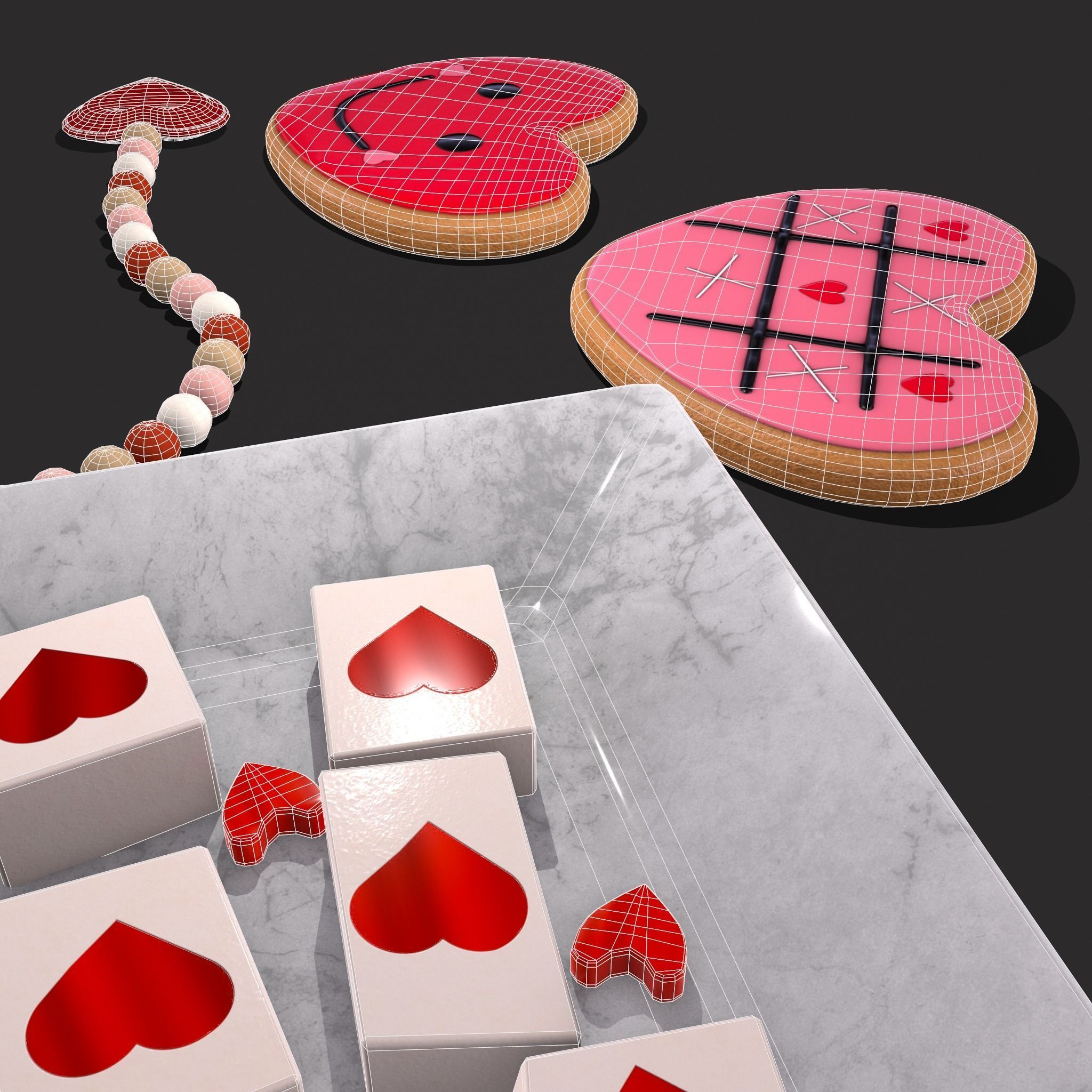Valentines Heart Trinkets Candy Jello Cookie and Banner 3D Model Collection_26