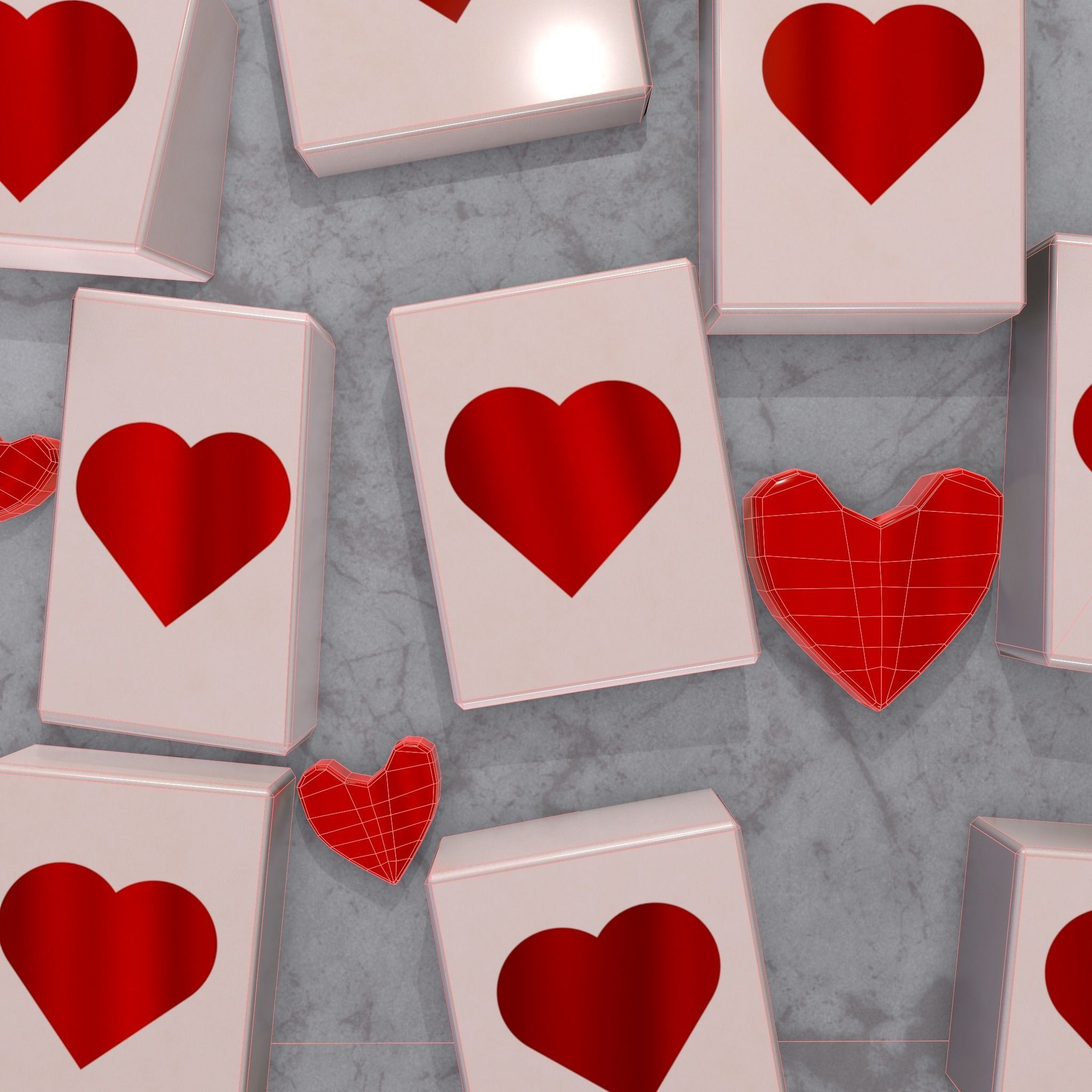 Valentines Heart Trinkets Candy Jello Cookie and Banner 3D Model Collection_46