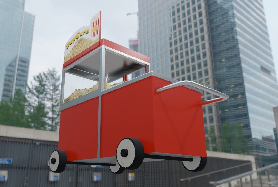Popcorn Cart - Carrinho de Pipoca Low-poly 3D model_6