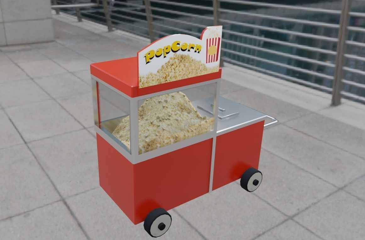 Popcorn Cart - Carrinho de Pipoca Low-poly 3D model_5
