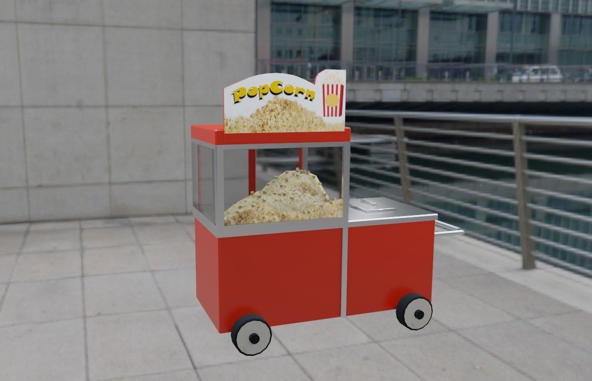Popcorn Cart - Carrinho de Pipoca Low-poly 3D model_4
