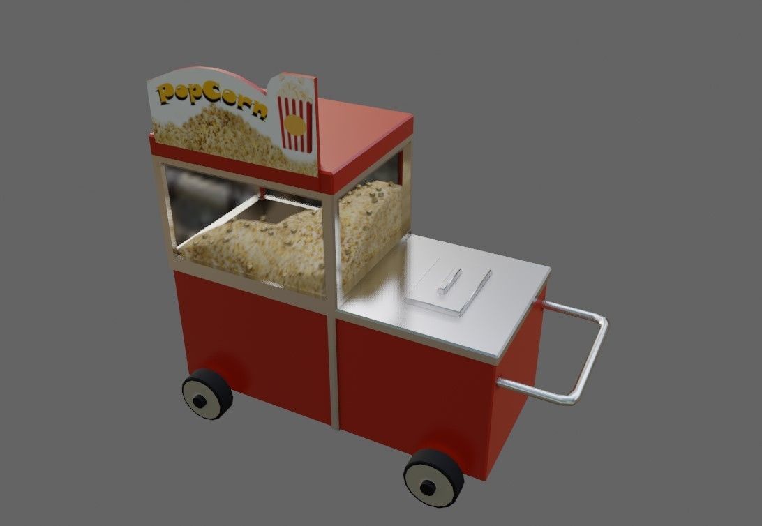 Popcorn Cart - Carrinho de Pipoca Low-poly 3D model_2