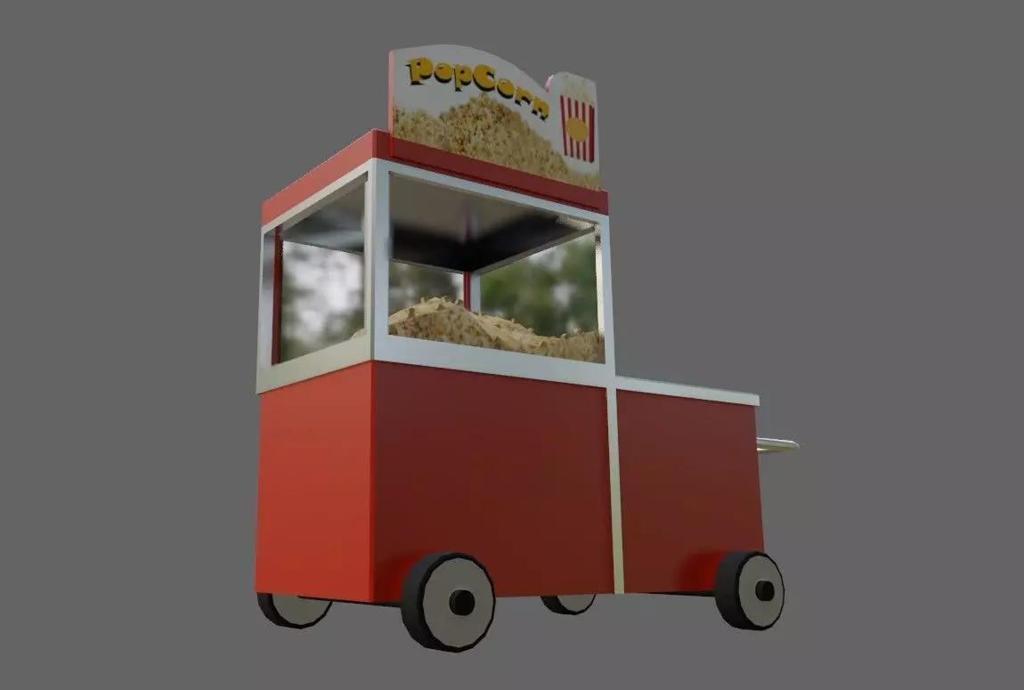 Popcorn Cart - Carrinho de Pipoca Low-poly 3D model_0