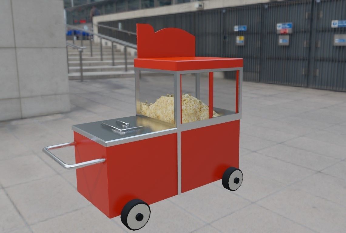 Popcorn Cart - Carrinho de Pipoca Low-poly 3D model_7