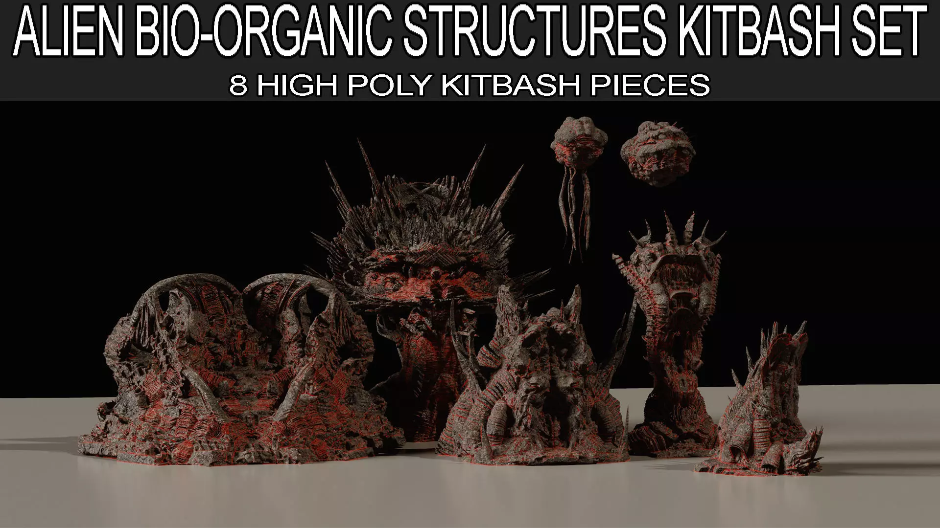Bio-Organic Alien Structures Kitbash 3D Assets 3D model_0
