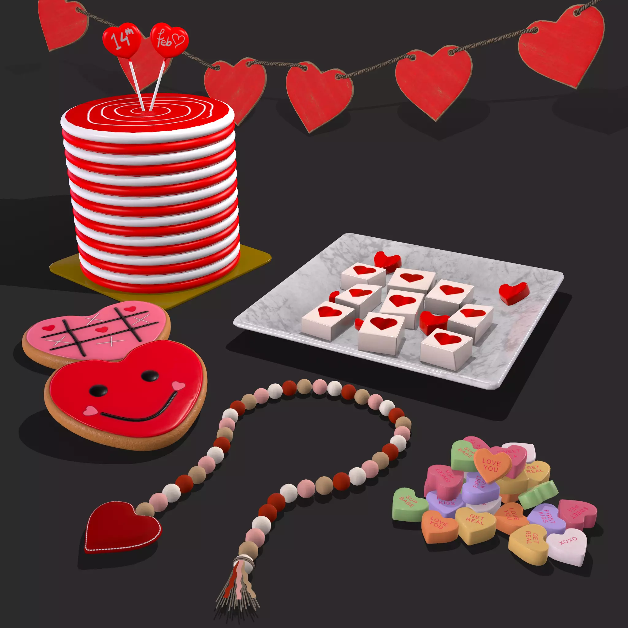 Valentines Decorations Version One 3D Model Collection_0