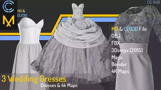3 Wedding Dresses 3D model