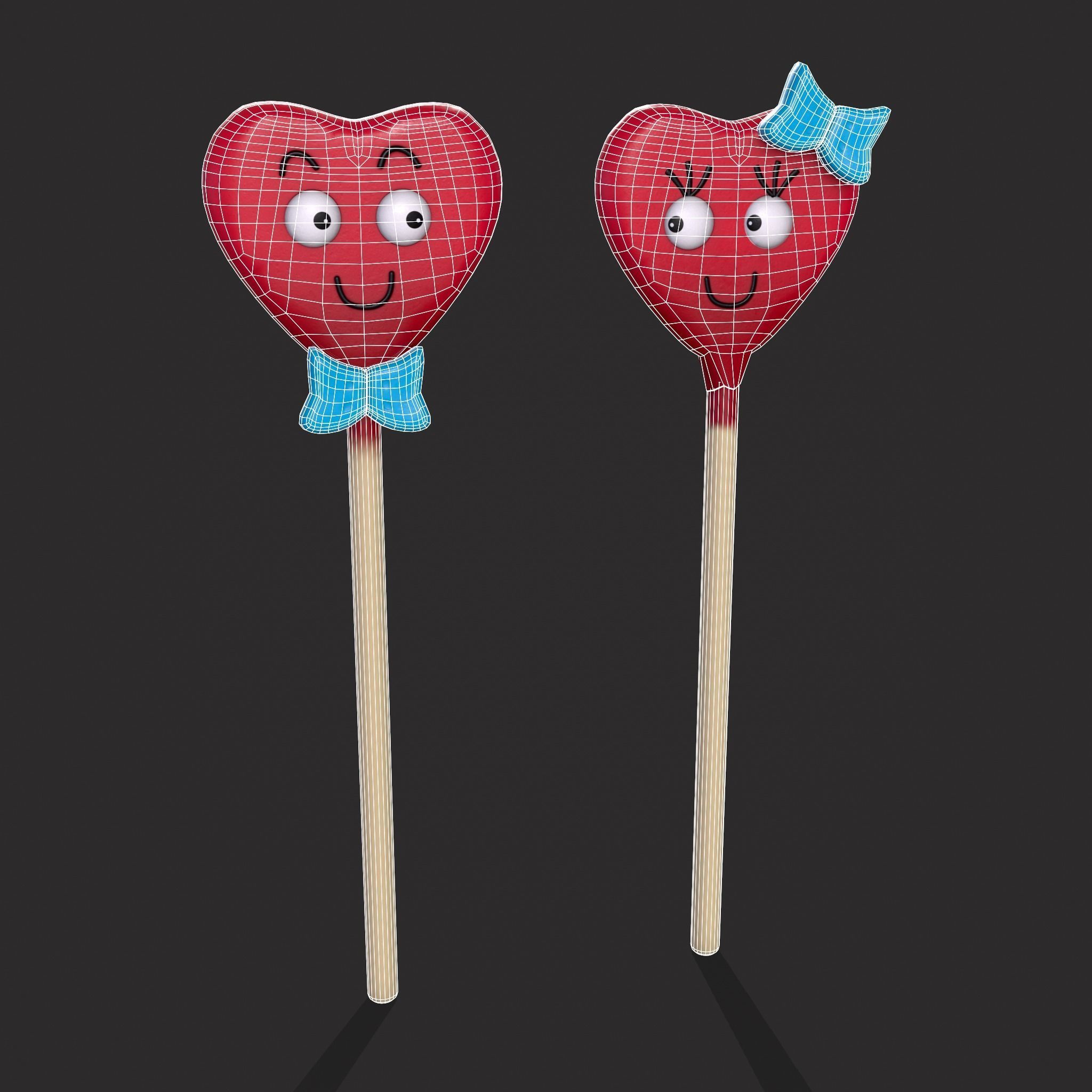 Valentines Suckers Couple Low-poly 3D model_2