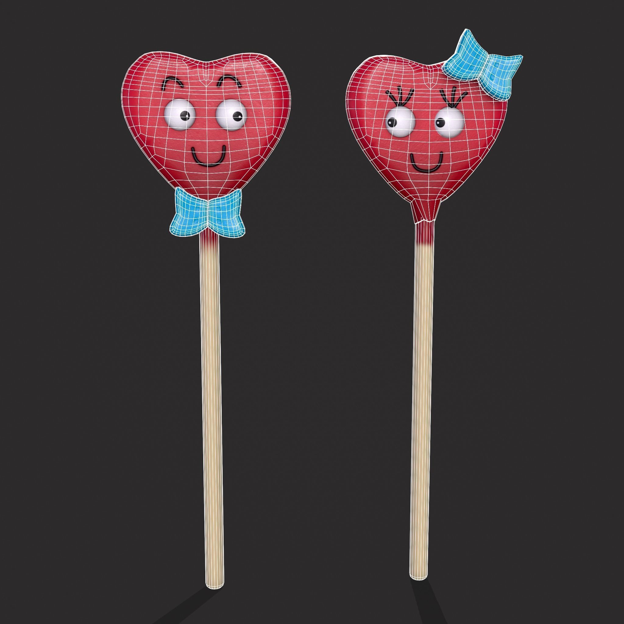 Valentines Suckers Couple Low-poly 3D model_12