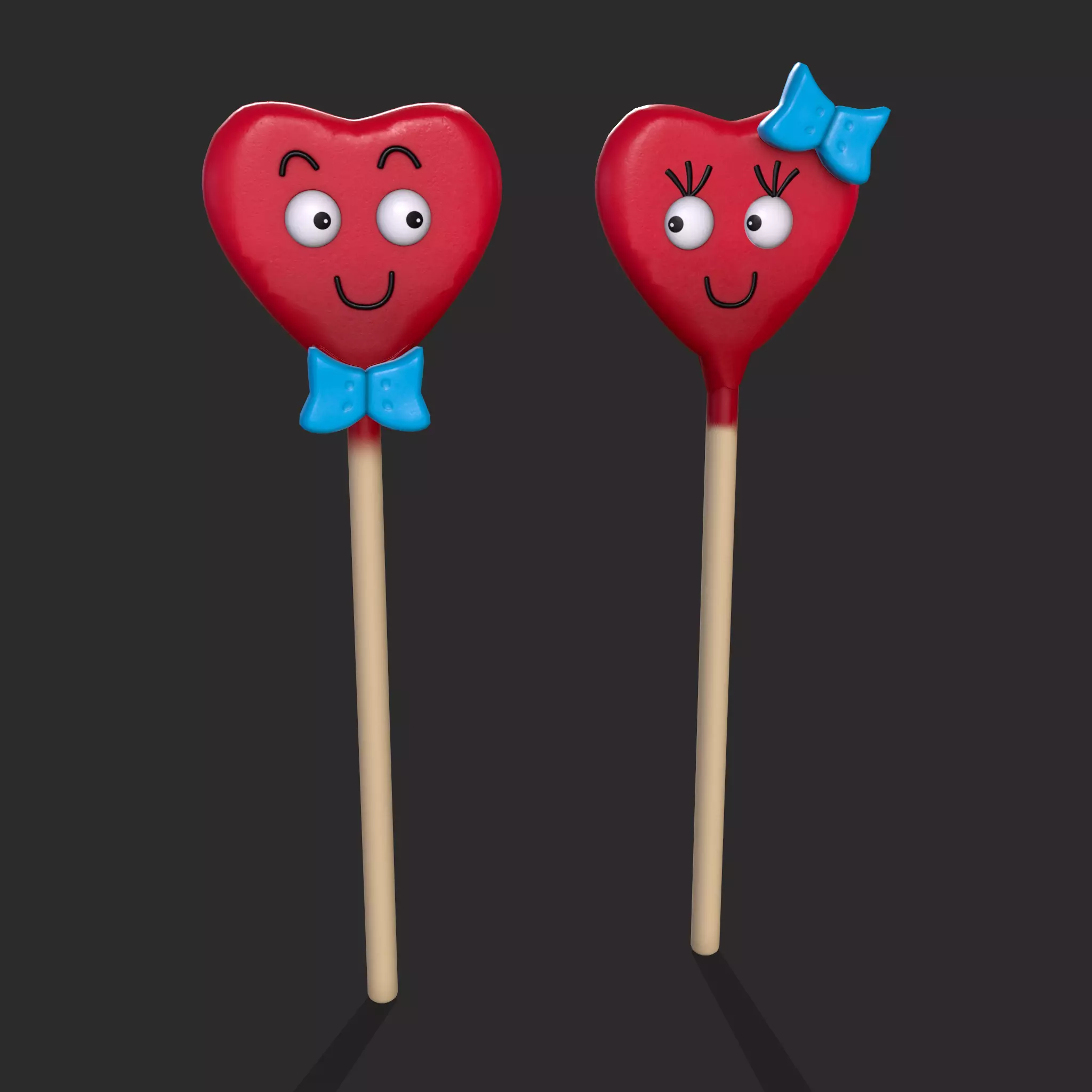 Valentines Suckers Couple Low-poly 3D model_0