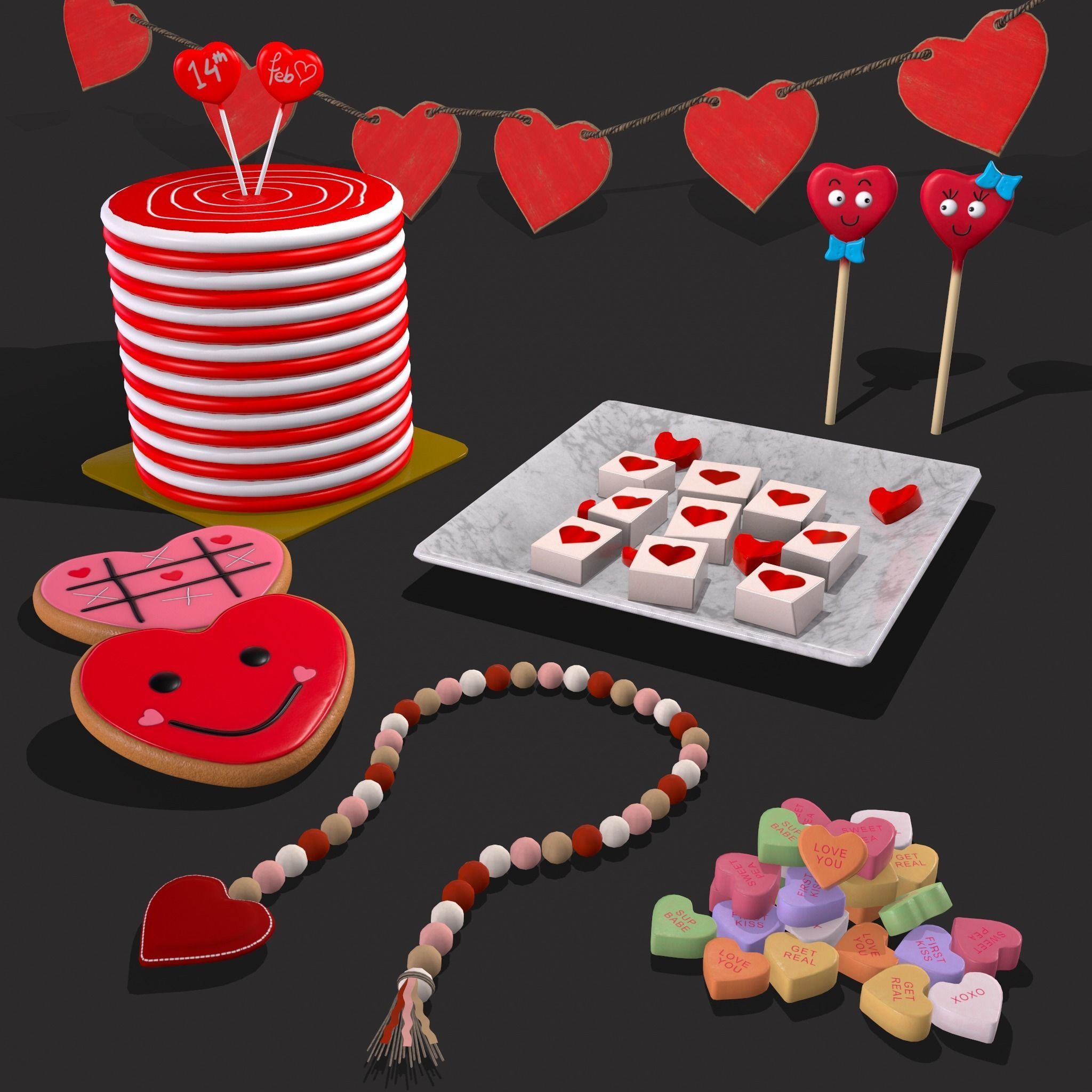 Valentines Decorations Version Two  3D Model Collection_17